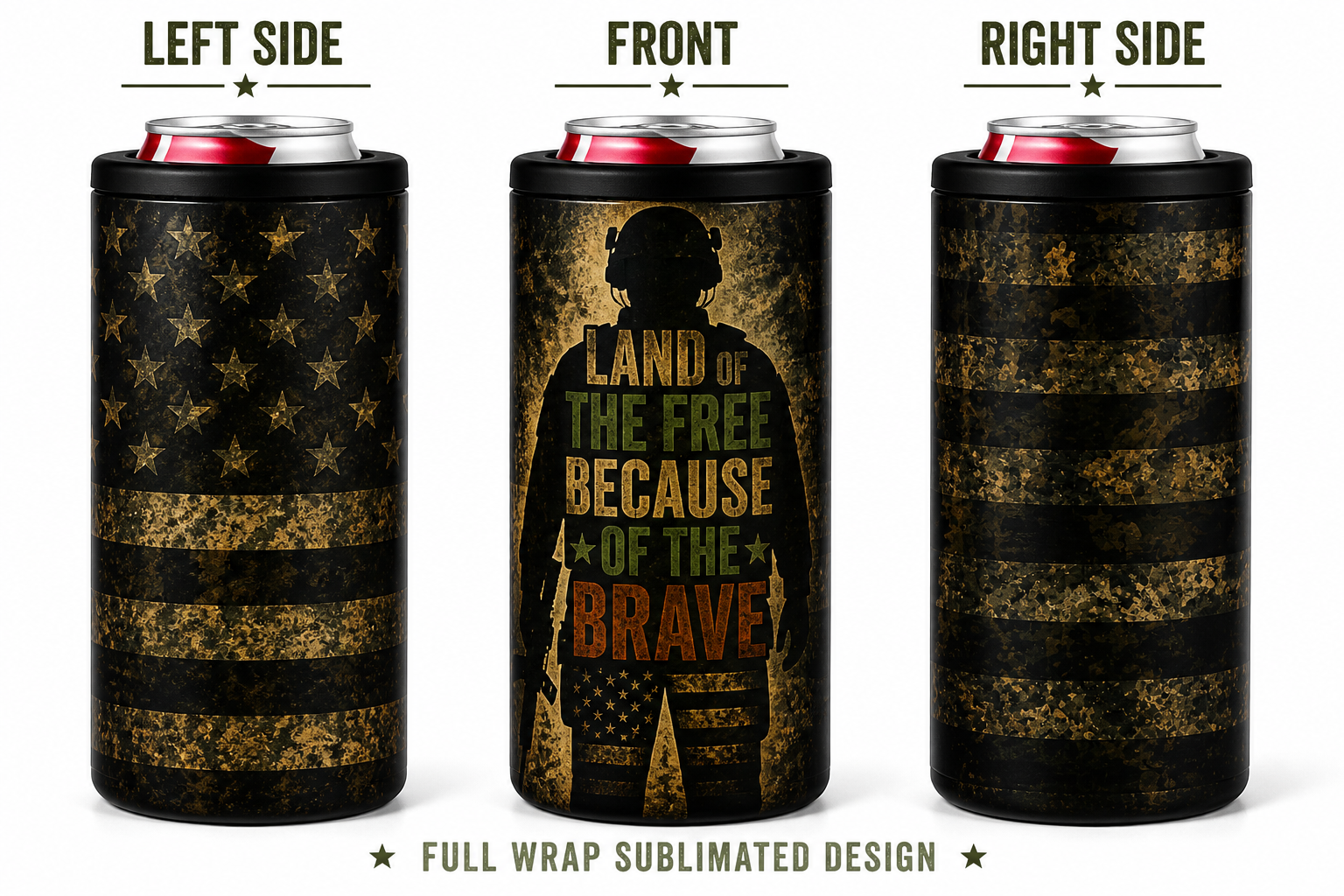 "Land of the Brave" 4-in-1 Can Cooler w/ Built In Bottle Opener