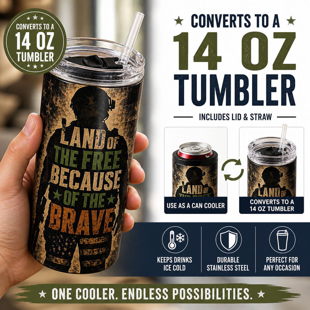 "Land of the Brave" 4-in-1 Can Cooler w/ Built In Bottle Opener