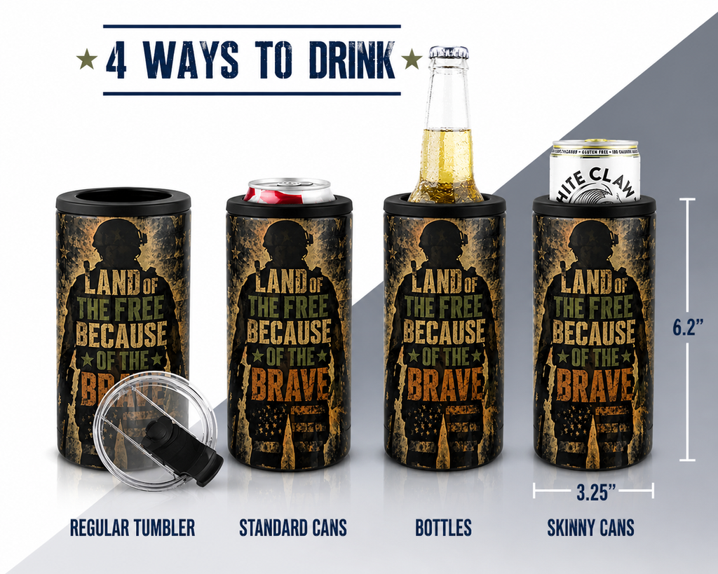 "Land of the Brave" 4-in-1 Can Cooler w/ Built In Bottle Opener