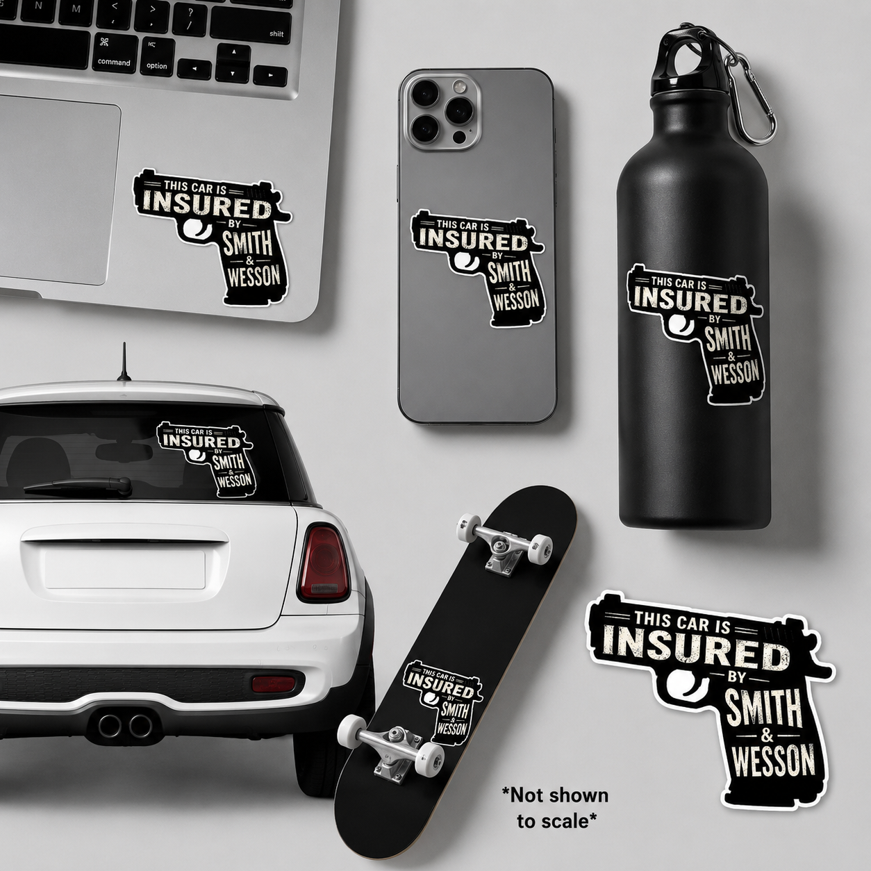 "This Car Is Insured By Smith & Wesson" Vinyl Bumper Sticker Pro Gun 2nd Amendment Car Decal