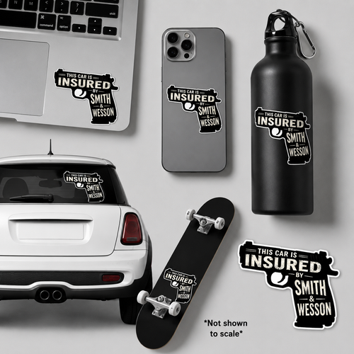 "This Car Is Insured By Smith & Wesson" Vinyl Bumper Sticker Pro Gun 2nd Amendment Car Decal