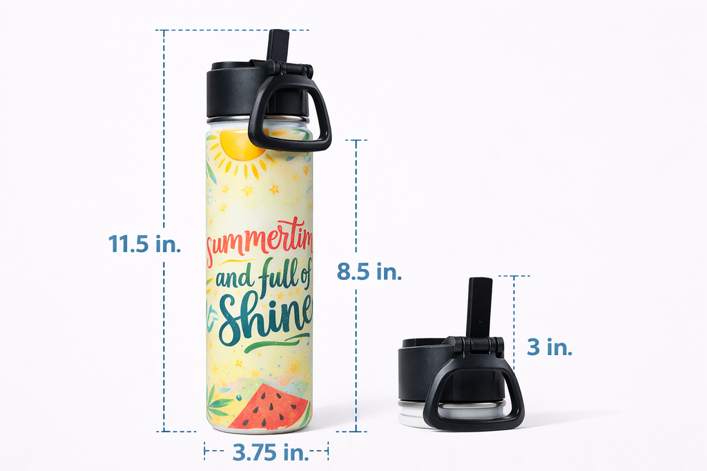 Summer Themed 22oz Stainless Steel Insulated Water Bottle Tumbler Gift Set W/ 2ct Straw & Lid